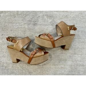 Michael Kors Brown Leather Platform Sandal Shoes - size 10